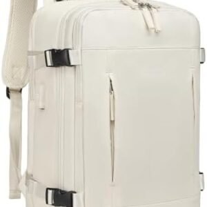 Jyvexius Large Travel Backpack for Women and Men, 17-inch Laptop Backpack Carry-On Backpack Airline Approved, Anti-theft Personal Item Backpack with USB Port Small Hiking Backpack for Flight, Beige