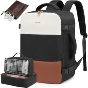 LOVEVOOK Travel Backpack For Women, 34L Travel Back pack Carry On Backpack For Airplanes, TSA Personal Item Backpack Fits 15.6” Laptop, Weekender Travel Bag Gym Backpack With 3 Cubes Beige Black Brown