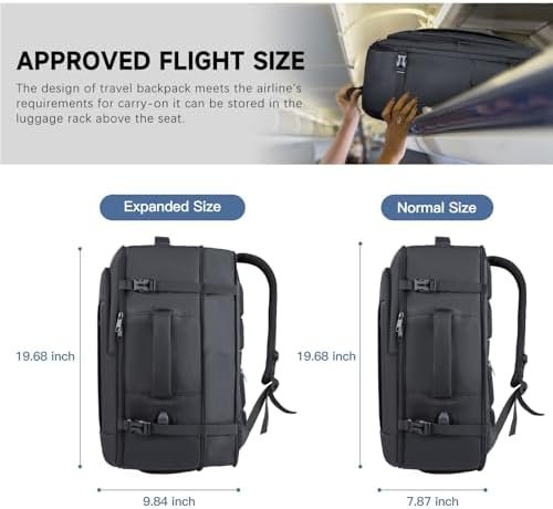 Gieury Carry On Backpack, 50L Travel Backpack, Luggage Backpack TSA Flight Approved Laptop Backpack for Men & Women, Large Expandable Backpack 40L Daypack Lightweight Business Weekender Bag, Black - Image 4