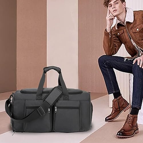 Gym Bag, Weekender Bag for Men Women Travel Duffel Bag with Wet Pocket Large Overnight Bag with Shoe Compartment Carry On Travel Bag Gym Duffle Bag Sports Bag-Black - Image 7