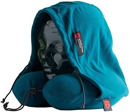 GRAND TRUNK | Hooded Travel Pillow | High-Grade Memory Foam | 360 Neck and Head Support | Carry Bag Included | Storage Pocket | Perfect for Airplane or Car Sleeping