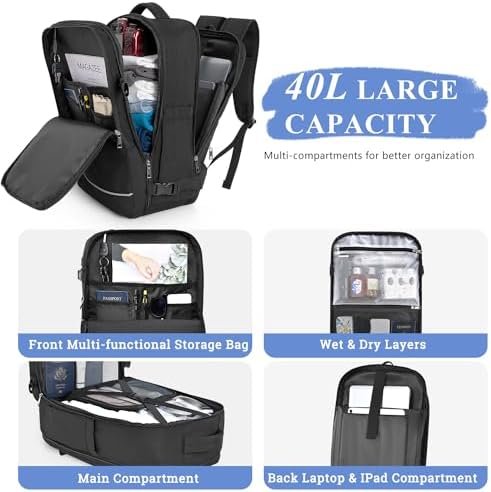 Sinaliy Backpack, Large Backpack for Women Men, 40L Travel Backpack, Personal Item Backpack, Carry On Backpack, Waterproof Backpack for College, Business, Hiking, Work - Image 7