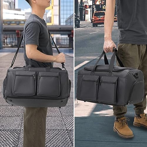 Gym Bag, Weekender Bag for Men Women Travel Duffel Bag with Wet Pocket Large Overnight Bag with Shoe Compartment Carry On Travel Bag Gym Duffle Bag Sports Bag-Black - Image 6