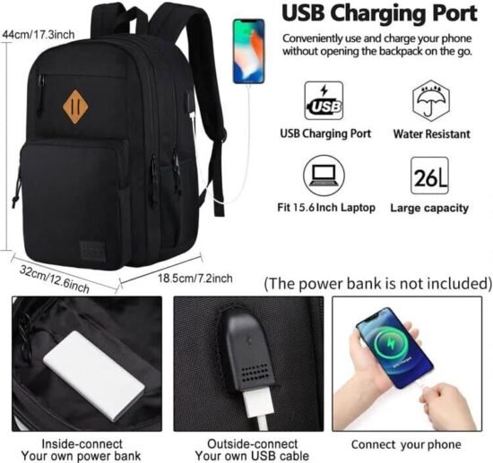 KEOFID classic carry-on travel backpack for men and women, Anti theft laptop backpack with USB charging port for work, large backpack for college, water resistent, gift choice(BLACK)… - Image 2