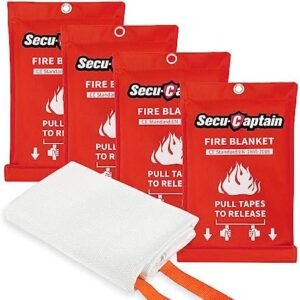 SecuCaptain Emergency Fire Blanket for Home and Kitchen - 4 Pack 40"x40" Flame Suppression Fiberglass Fire Blankets for House Camping Car Office Warehouse Emergency Survival Safety