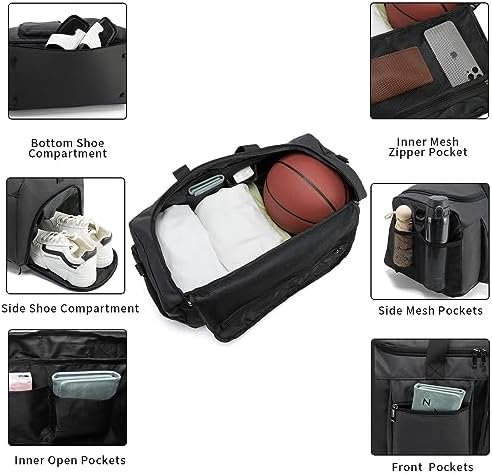Gym Bag, Weekender Bag for Men Women Travel Duffel Bag with Wet Pocket Large Overnight Bag with Shoe Compartment Carry On Travel Bag Gym Duffle Bag Sports Bag-Black - Image 2