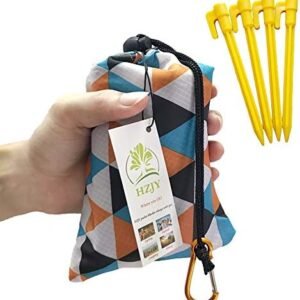HZJOYUE Outdoor Blanket (71" x 55") -Compact, Lightweight, Sand Proof Pocket Blanket Best Mat for The Beach, Hiking, Travel, Camping, Festivals with Pockets, Loops, Stakes, Carabiner