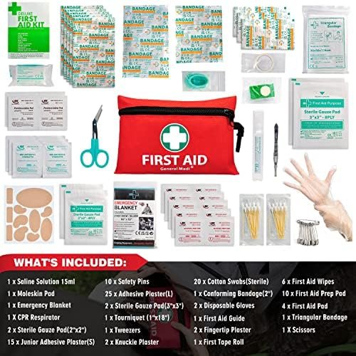General Medi Mini First Aid Kit, 110 Piece Small First Aid Kit - Includes Emergency Foil Blanket, Scissors for Travel, Home, Office, Vehicle, Camping, Workplace & Outdoor (Red) - Image 2